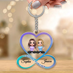 Sisters Besties Forever Doll Girls Sitting Infinity Heart Personalized Acrylic Keychain