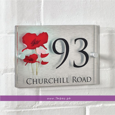 Poppy House Sign Door Number Plaque