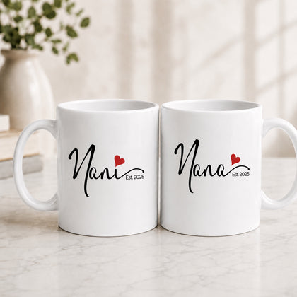 Nana & Nani Est. 2025 Mug Set – New Grandparents Gift in Pakistan | First-Time Nana Nani Mugs