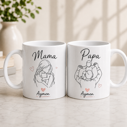 Personalized Mama & Papa Mug Set with Child Name – Customized Parents Gift in Pakistan | Matching Mom Dad Mugs