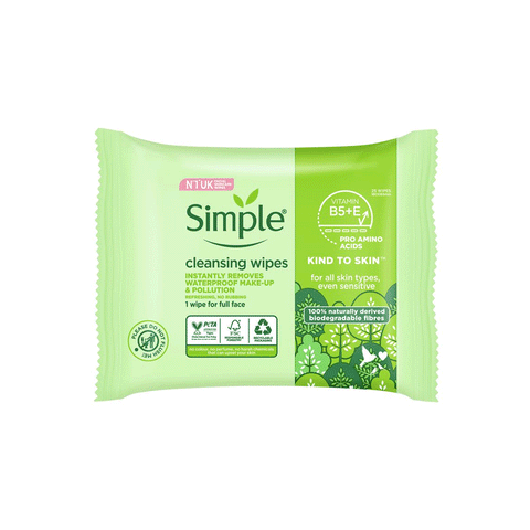 Simple Biodegradable Kind To Skin Cleansing Wipes 25'S