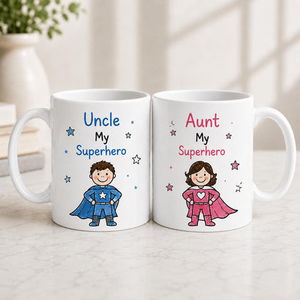 Uncle My Superhero & Aunt My Superhero Matching Mug Set – Gift for Uncle and Aunt in Pakistan