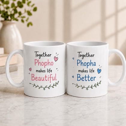 Together Phopho Makes Life Beautiful & Phopha Makes Life Better Mug Set – Gift for Phopho Phopha in Pakistan