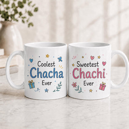 Coolest Chacha Ever & Sweetest Chachi Ever Mug Set – Gift for Chacha Chachi in Pakistan | Birthday & Eid Gift