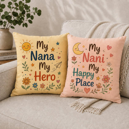 My Nana My Hero & My Nani My Happy Place Cushion Set – Gift for Grandparents in Pakistan