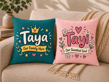 Taya Tayi Couple Cushion Set – Family Hero & Sweetest Soul Gift in Pakistan