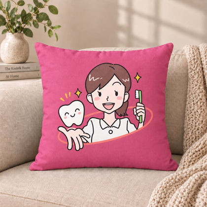 Female Dentist Cushion – Cute Tooth & Toothbrush Gift for Dentist in Pakistan