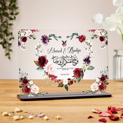 Personalized Floral Couple Plaque – “And We Created You in Pairs”