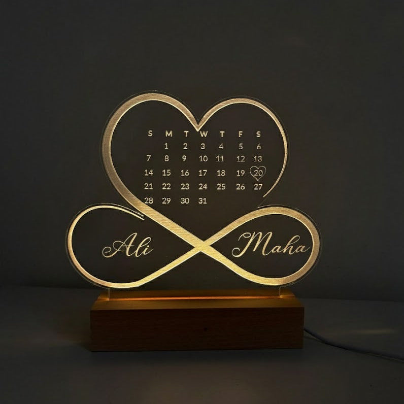Heart Calendar Led Table Lamp – Toobas.pk Online Customized Gifts