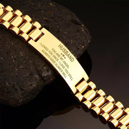 Watch Style Name Bracelet for Husband Black Gold Silver Personalized Gift – Pakistan