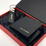 Black leather name wallet keychain