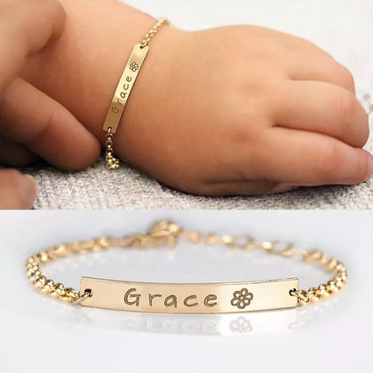 Baby Name Bracelet Stainless Steel Adjustable Newborn Gift Gold Silver – Pakistan