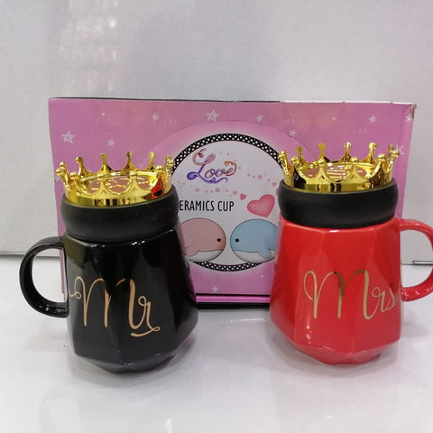Mr and Mrs mug with crown Lids
