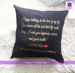Golden Text Printed Customized Cushion