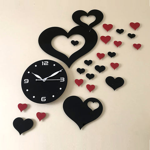 Wooden Wall Clock With Hearts | DIY | Adhesive Wall clock