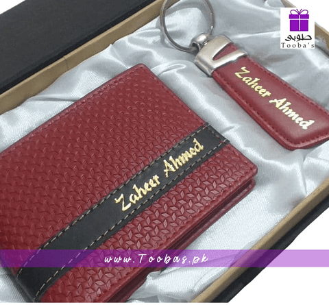 Textured Name Wallet and Keychain for men