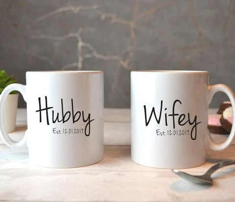 Hubby Wifey Mugs with Date