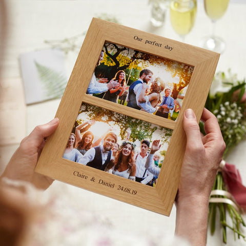 Solid Wood Double Aperture 6"x4"  Personalised Photo Frame